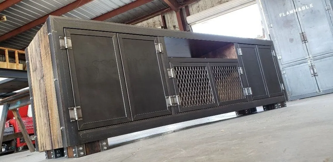 #057 - Industrial media console / credenza • reclaimed wood & steel • "The James"