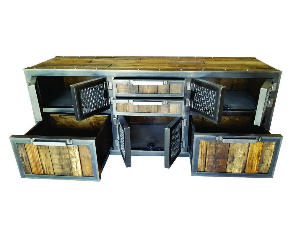 #059 - Industrial Vintage Credenza / Buffet - Reclaimed Wood & Steel