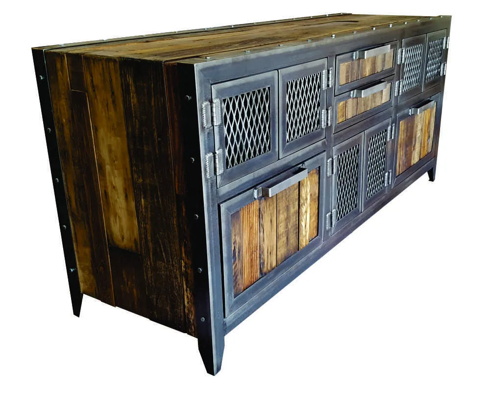 #059 - Industrial Vintage Credenza / Buffet - Reclaimed Wood & Steel