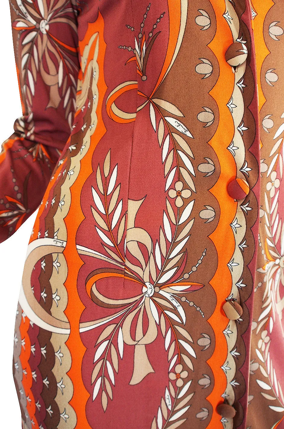 1960s Coral Print Pucci Silk Jersey Button Front Dress