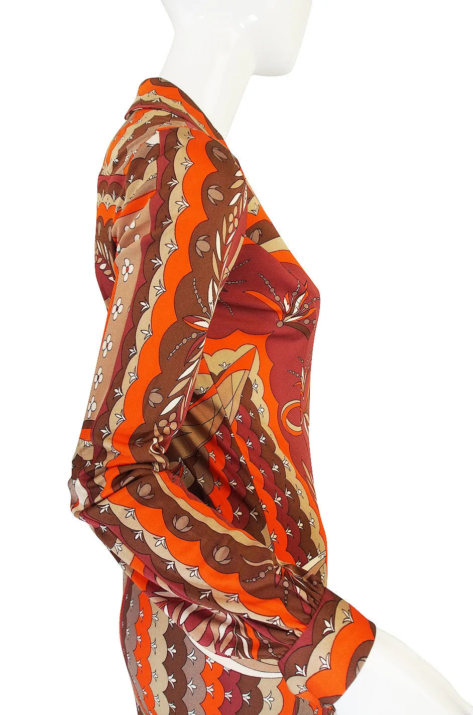 1960s Coral Print Pucci Silk Jersey Button Front Dress