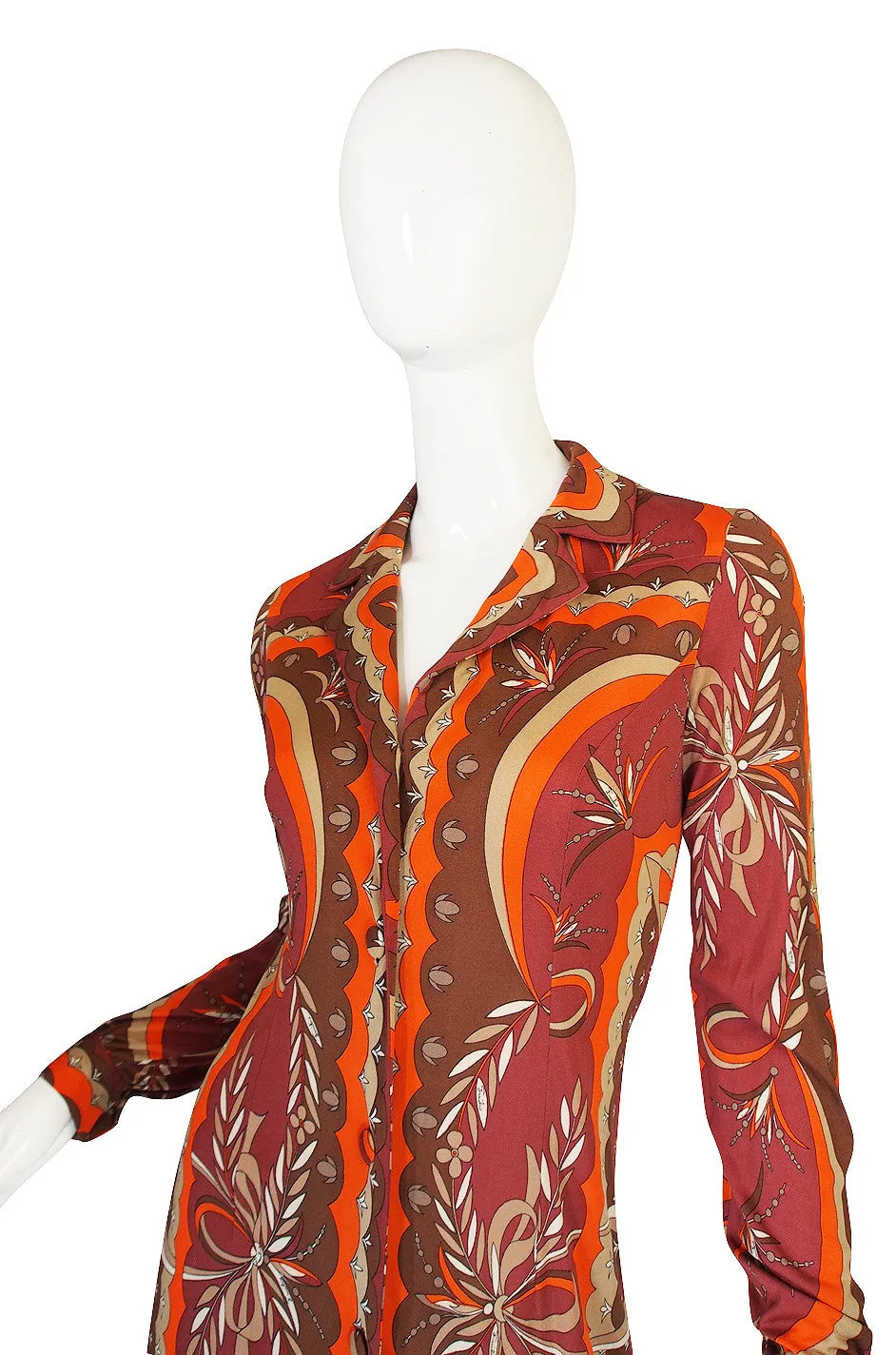 1960s Coral Print Pucci Silk Jersey Button Front Dress