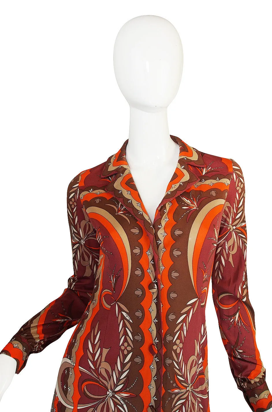 1960s Coral Print Pucci Silk Jersey Button Front Dress