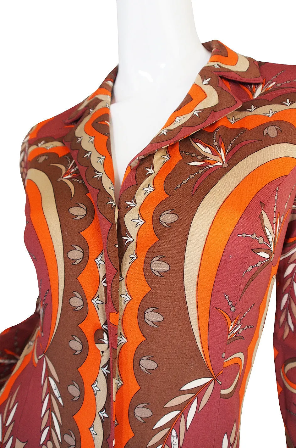 1960s Coral Print Pucci Silk Jersey Button Front Dress