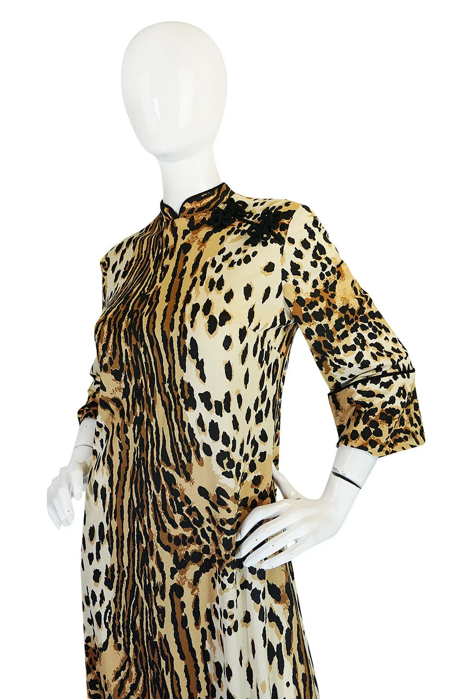 1960s Leopard Print Nylon Dress With Frog Knot Detail