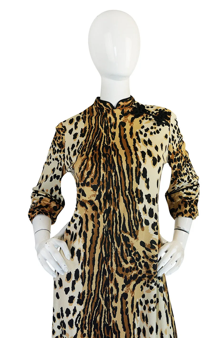 1960s Leopard Print Nylon Dress With Frog Knot Detail