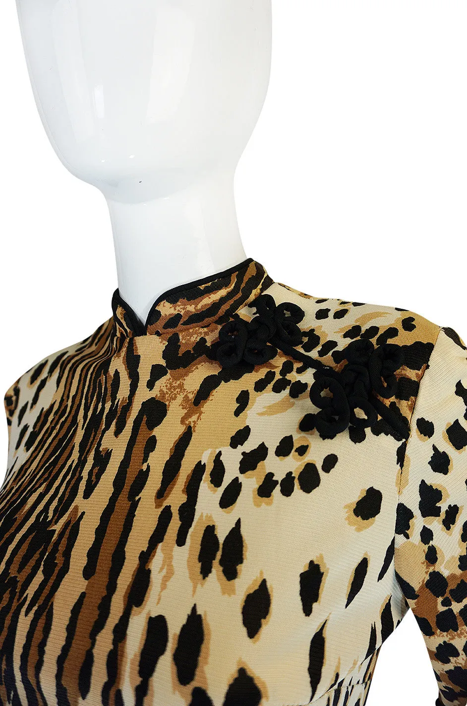 1960s Leopard Print Nylon Dress With Frog Knot Detail