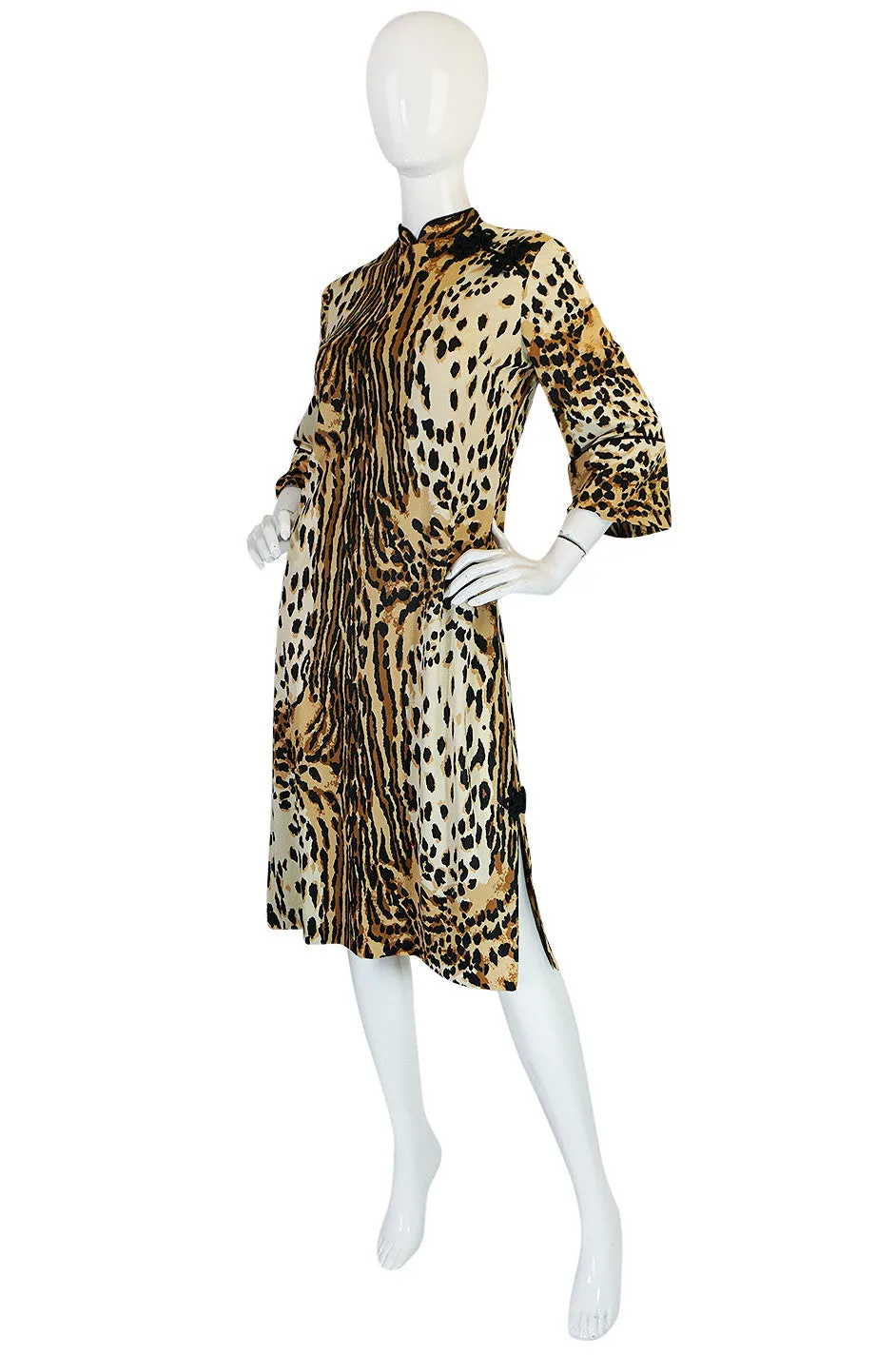 1960s Leopard Print Nylon Dress With Frog Knot Detail