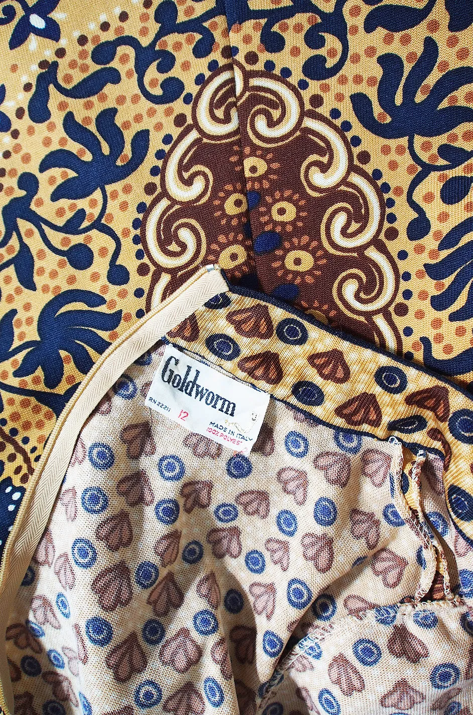 1960s Printed Jersey Goldworm Dress