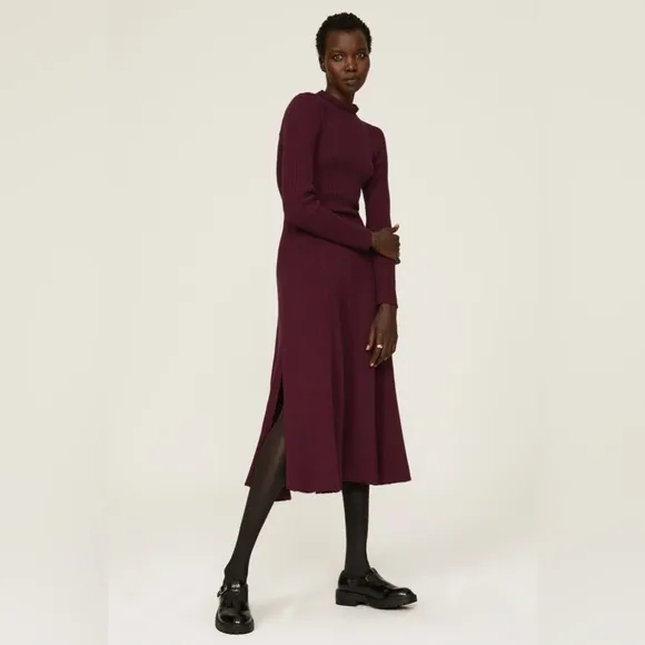 $395 Pamela Love RTR Maroon Sweater Dress red mockneck midi knit workwear long