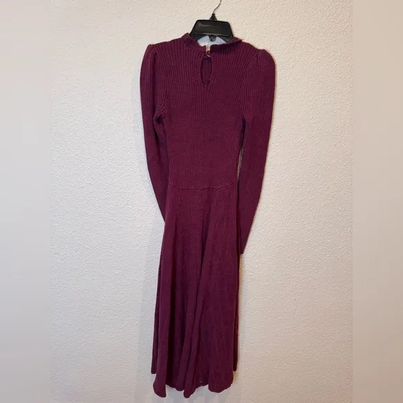 $395 Pamela Love RTR Maroon Sweater Dress red mockneck midi knit workwear long