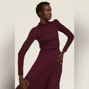 $395 Pamela Love RTR Maroon Sweater Dress red mockneck midi knit workwear long