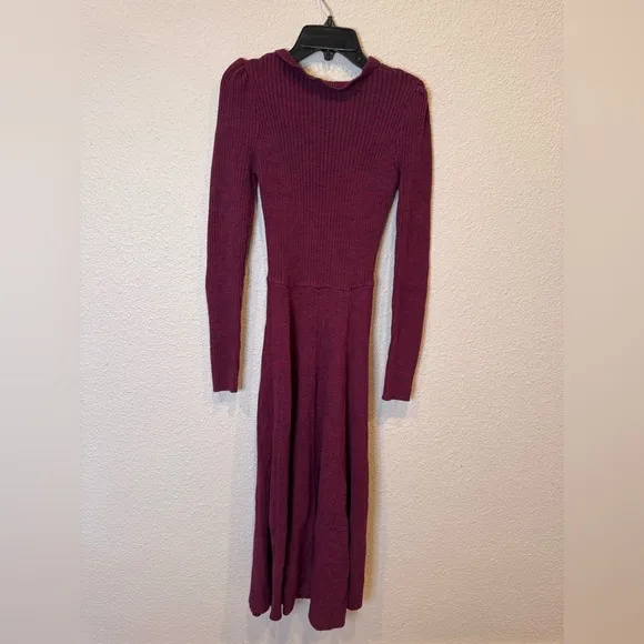 $395 Pamela Love RTR Maroon Sweater Dress red mockneck midi knit workwear long