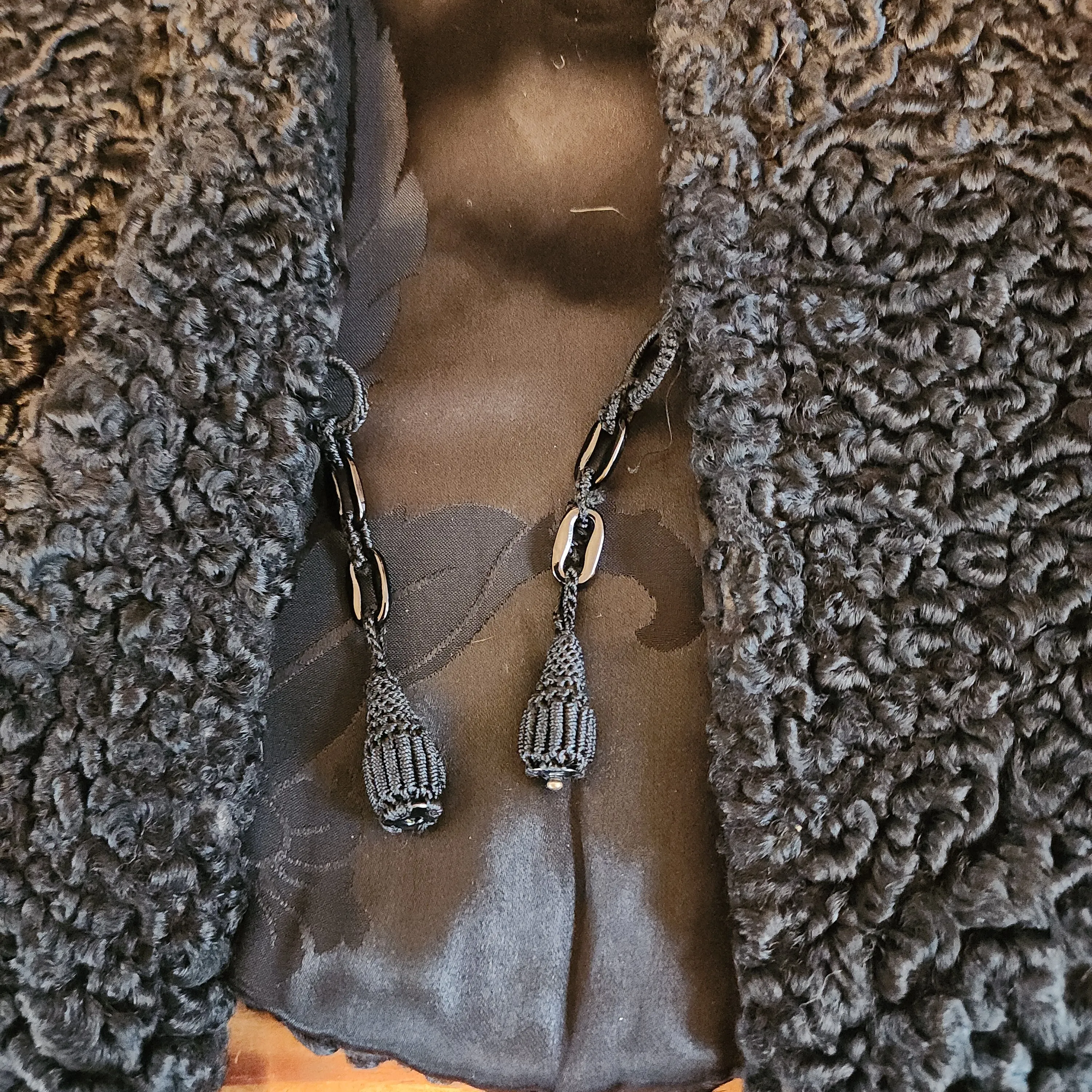40s Shrug in Black Curly Lamb Persian Wool Wrap Stole by Ferris Bros Furs Chicago