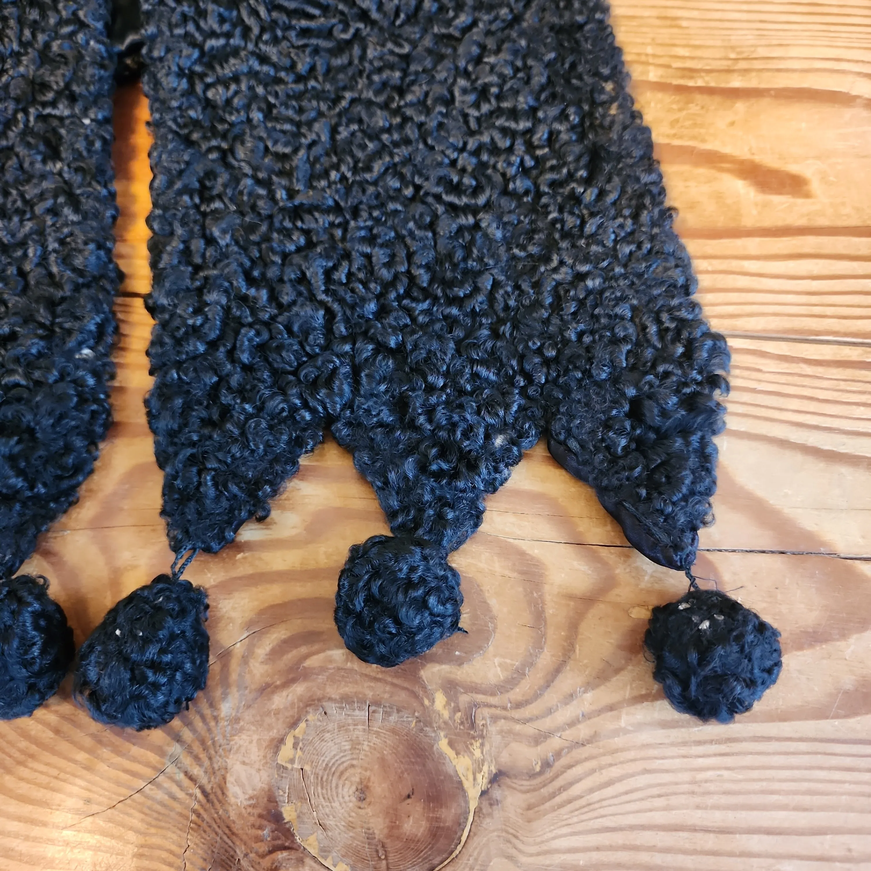 40s Shrug in Black Curly Lamb Persian Wool Wrap Stole by Ferris Bros Furs Chicago
