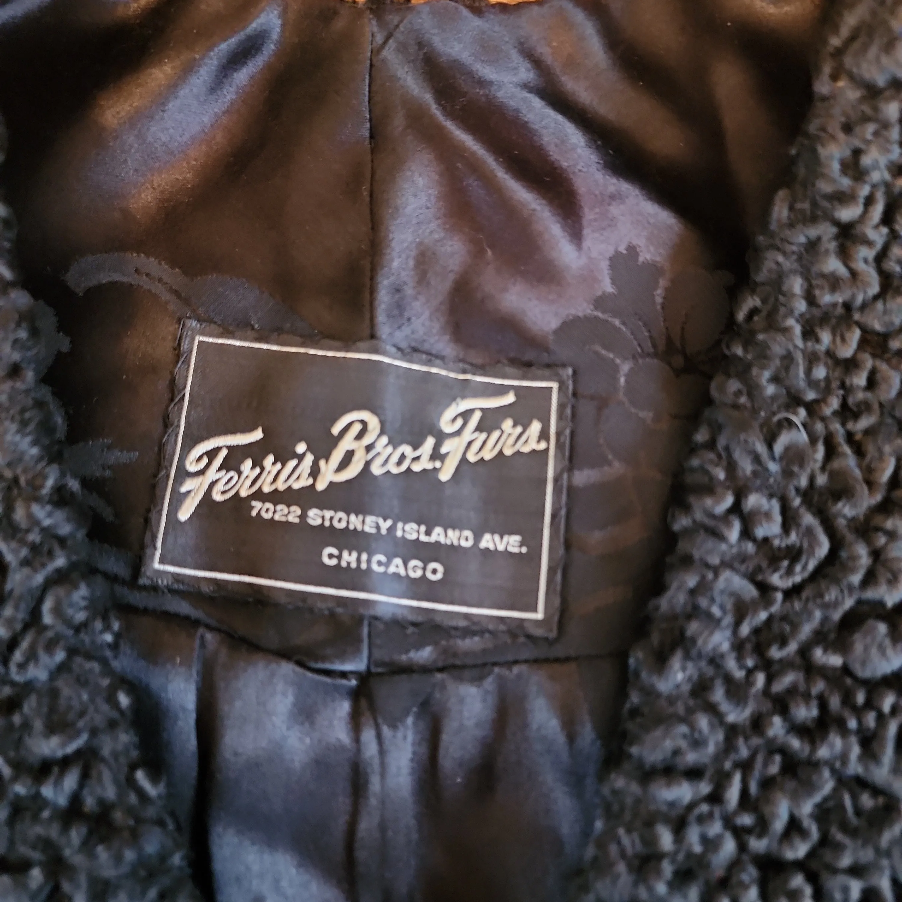 40s Shrug in Black Curly Lamb Persian Wool Wrap Stole by Ferris Bros Furs Chicago