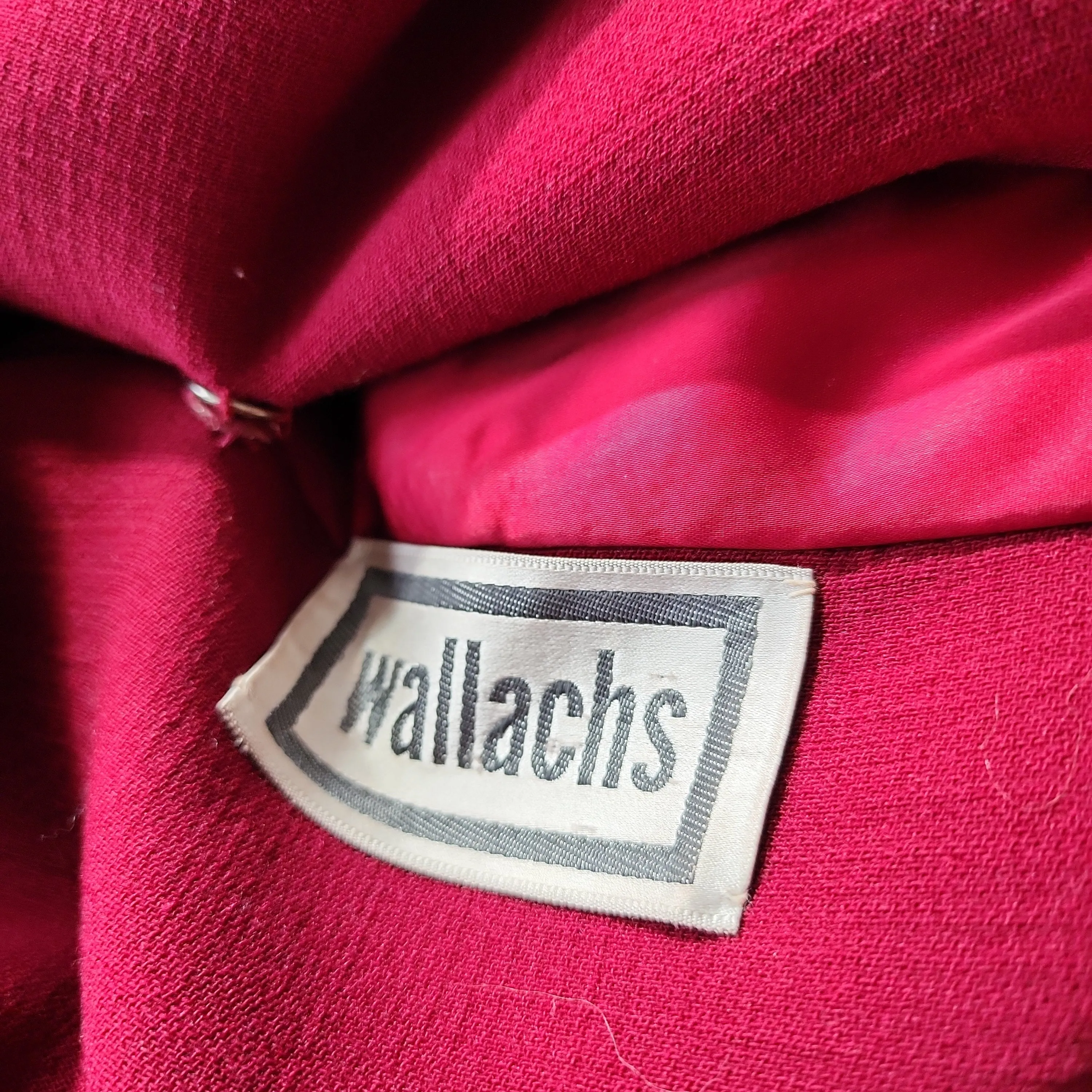 70s Burgundy Red Coat Double Breasted with Belt & Gold Buttons / M