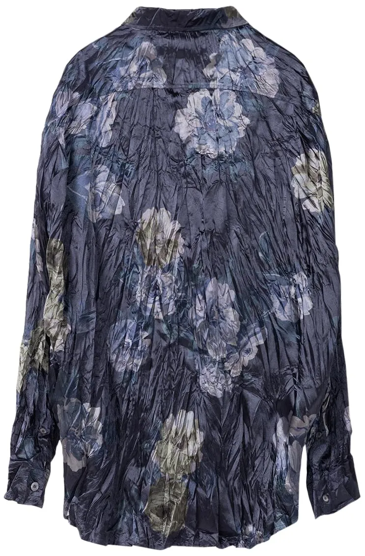 Acne Studios, Setar Oversized Floral-Print Crinkled-Satin Shirt, L, Blue