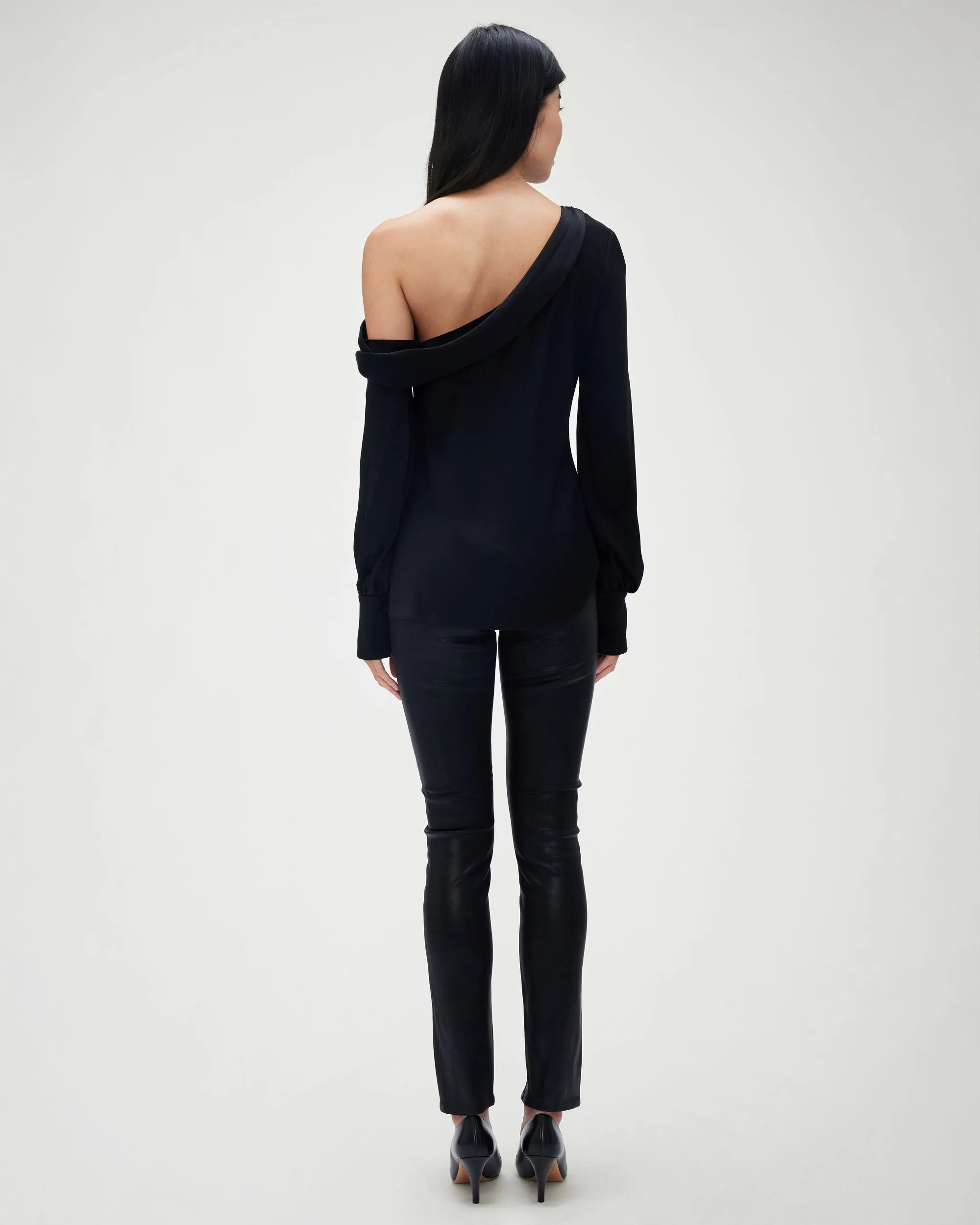 Alice Satin One Shoulder Top in Black
