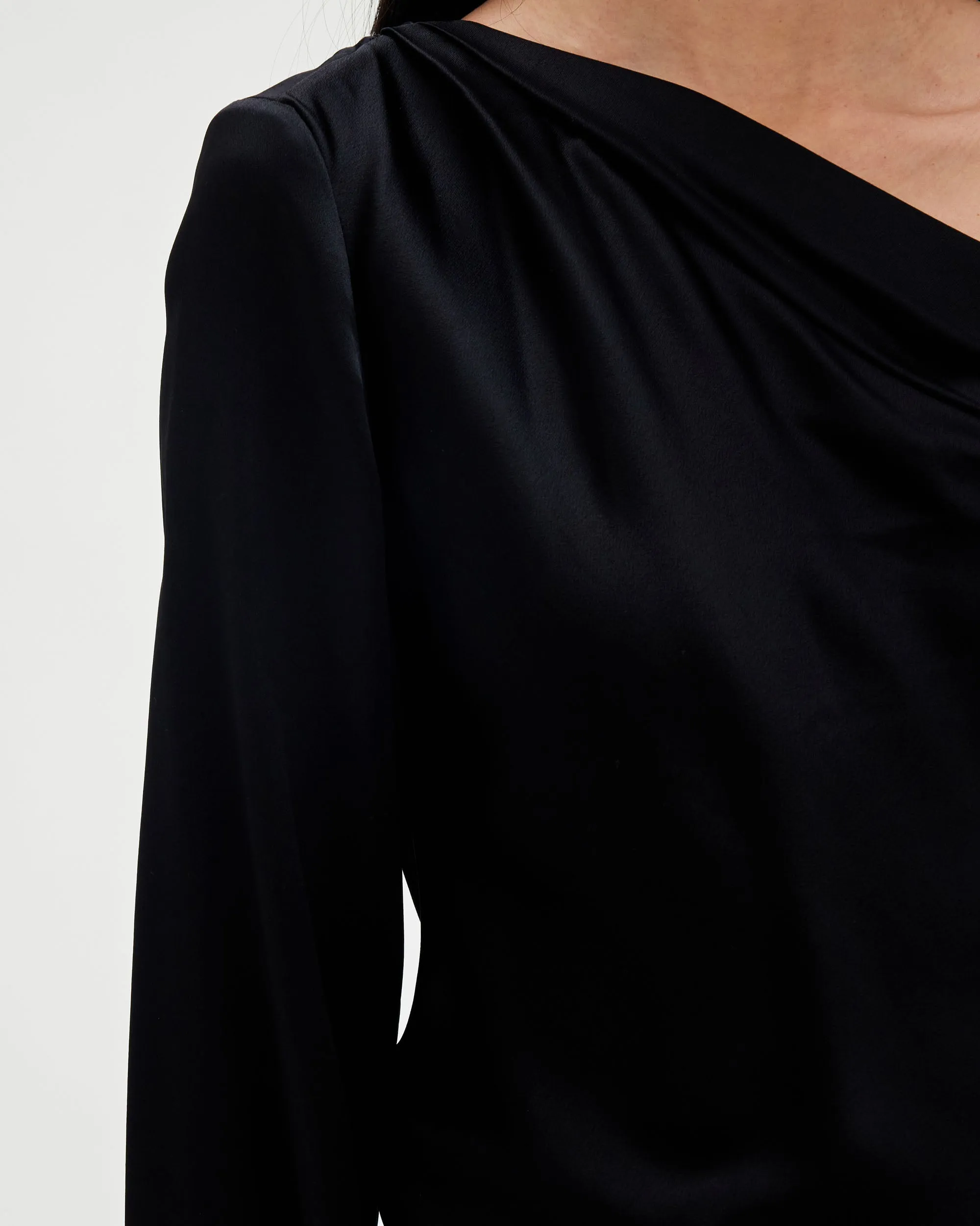 Alice Satin One Shoulder Top in Black