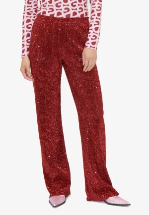 All-Over Sequins Straight-Leg Pants
