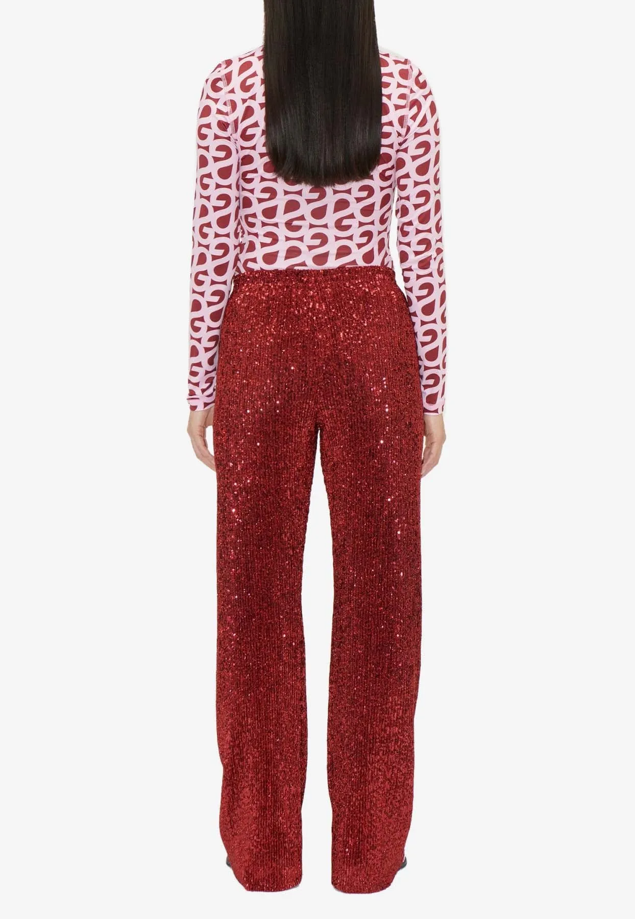 All-Over Sequins Straight-Leg Pants