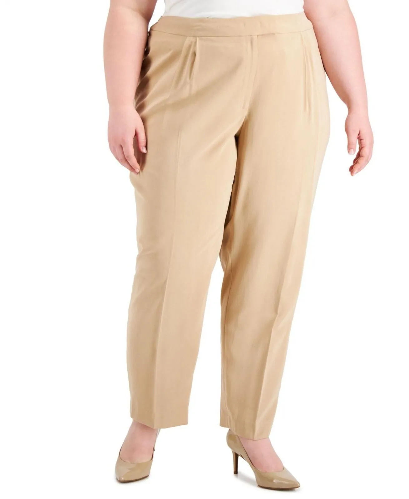 Anne Klein Womens Plus Size Pleated High-Rise Pull-On Pants 10842475