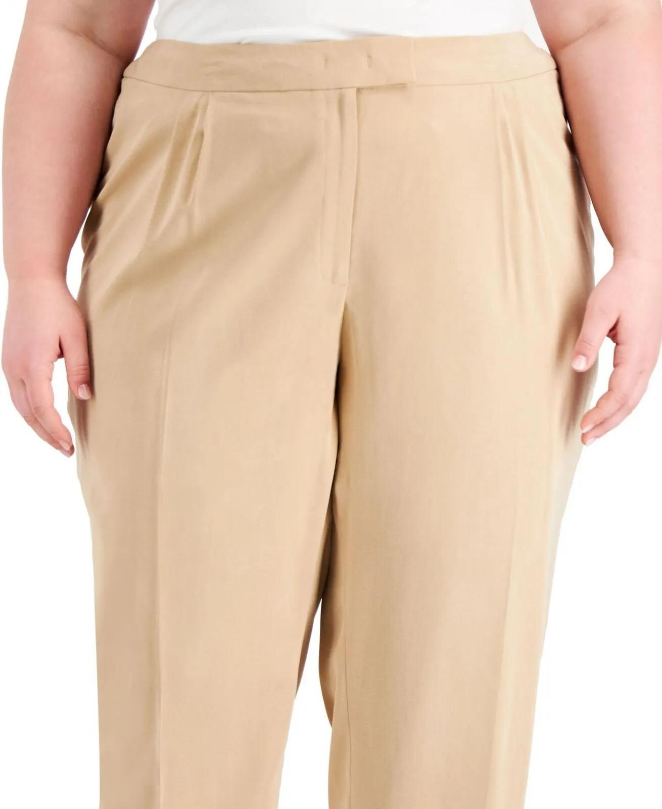Anne Klein Womens Plus Size Pleated High-Rise Pull-On Pants 10842475