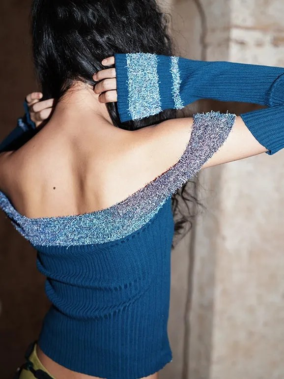 Arm-Cover Colorful Off-Shoulder Zip Unique Knit