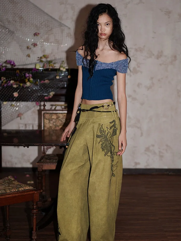 Arm-Cover Colorful Off-Shoulder Zip Unique Knit
