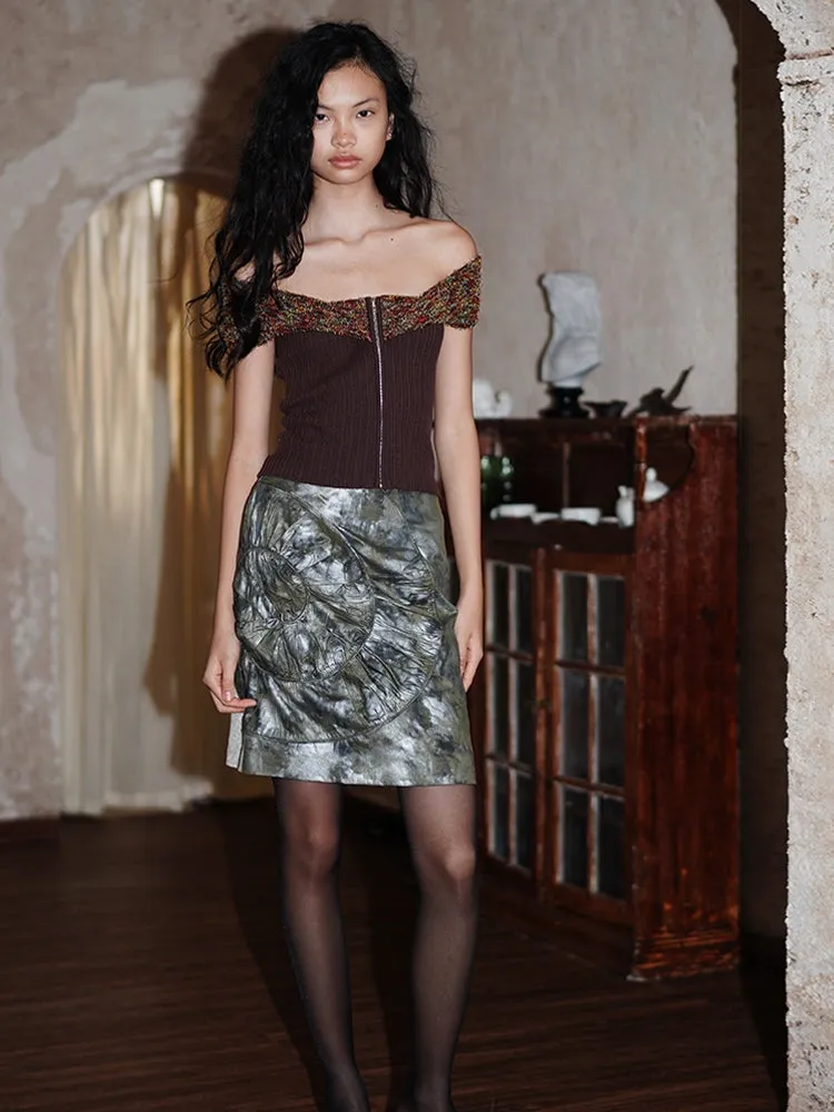 Arm-Cover Colorful Off-Shoulder Zip Unique Knit