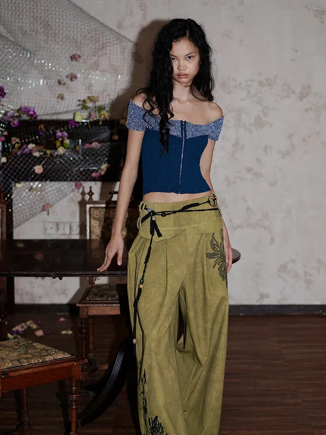Arm-Cover Colorful Off-Shoulder Zip Unique Knit