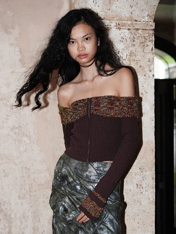 Arm-Cover Colorful Off-Shoulder Zip Unique Knit