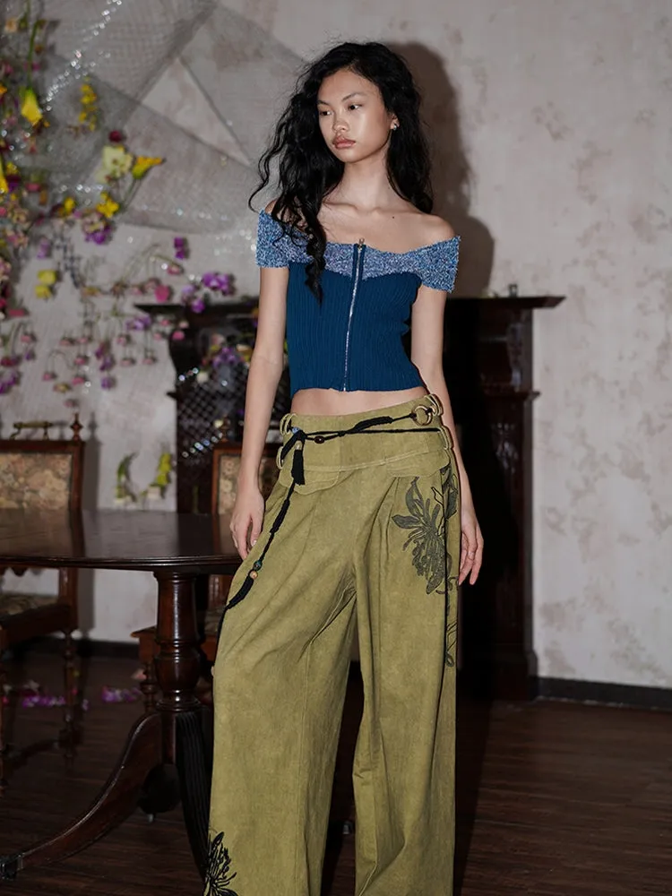 Arm-Cover Colorful Off-Shoulder Zip Unique Knit