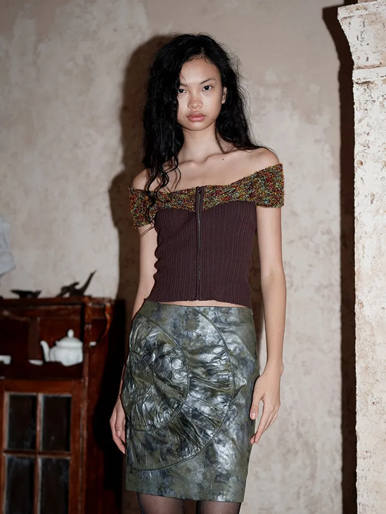 Arm-Cover Colorful Off-Shoulder Zip Unique Knit