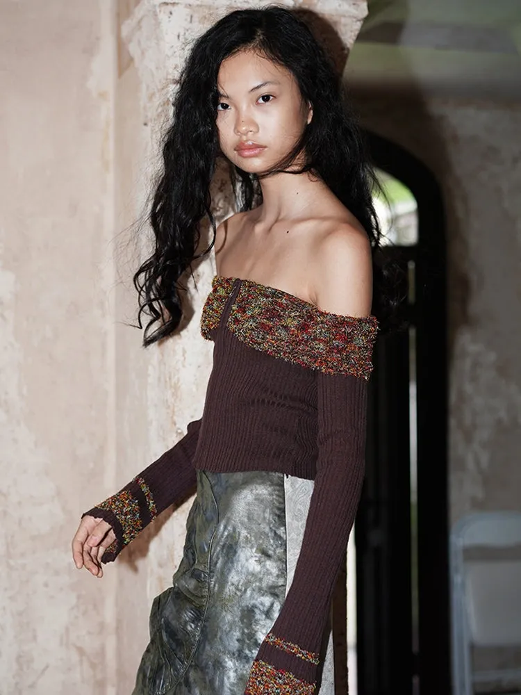 Arm-Cover Colorful Off-Shoulder Zip Unique Knit