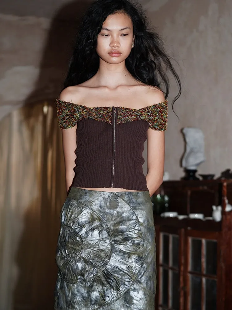 Arm-Cover Colorful Off-Shoulder Zip Unique Knit