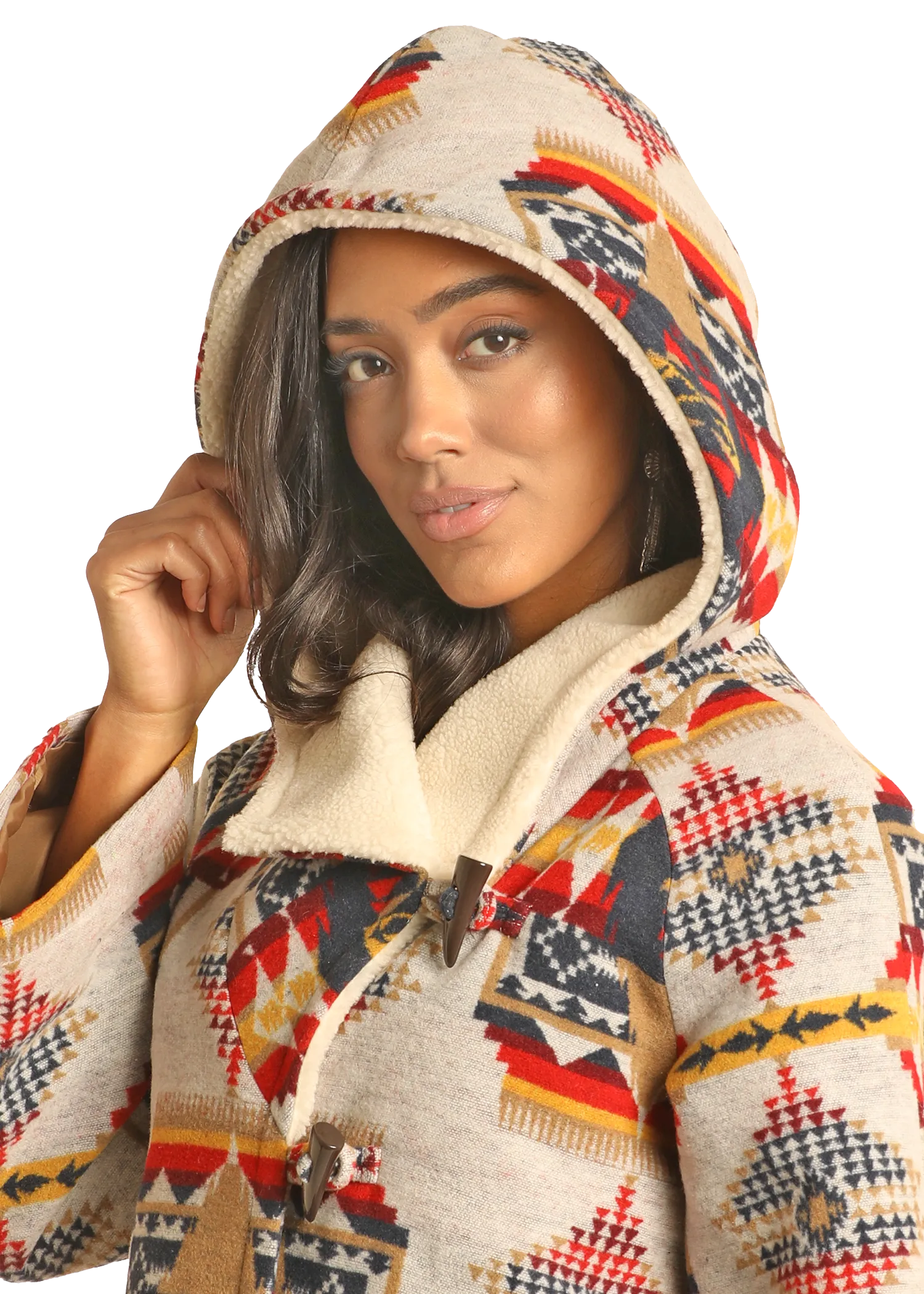 Aztec Jacquard Hooded Cape Coat