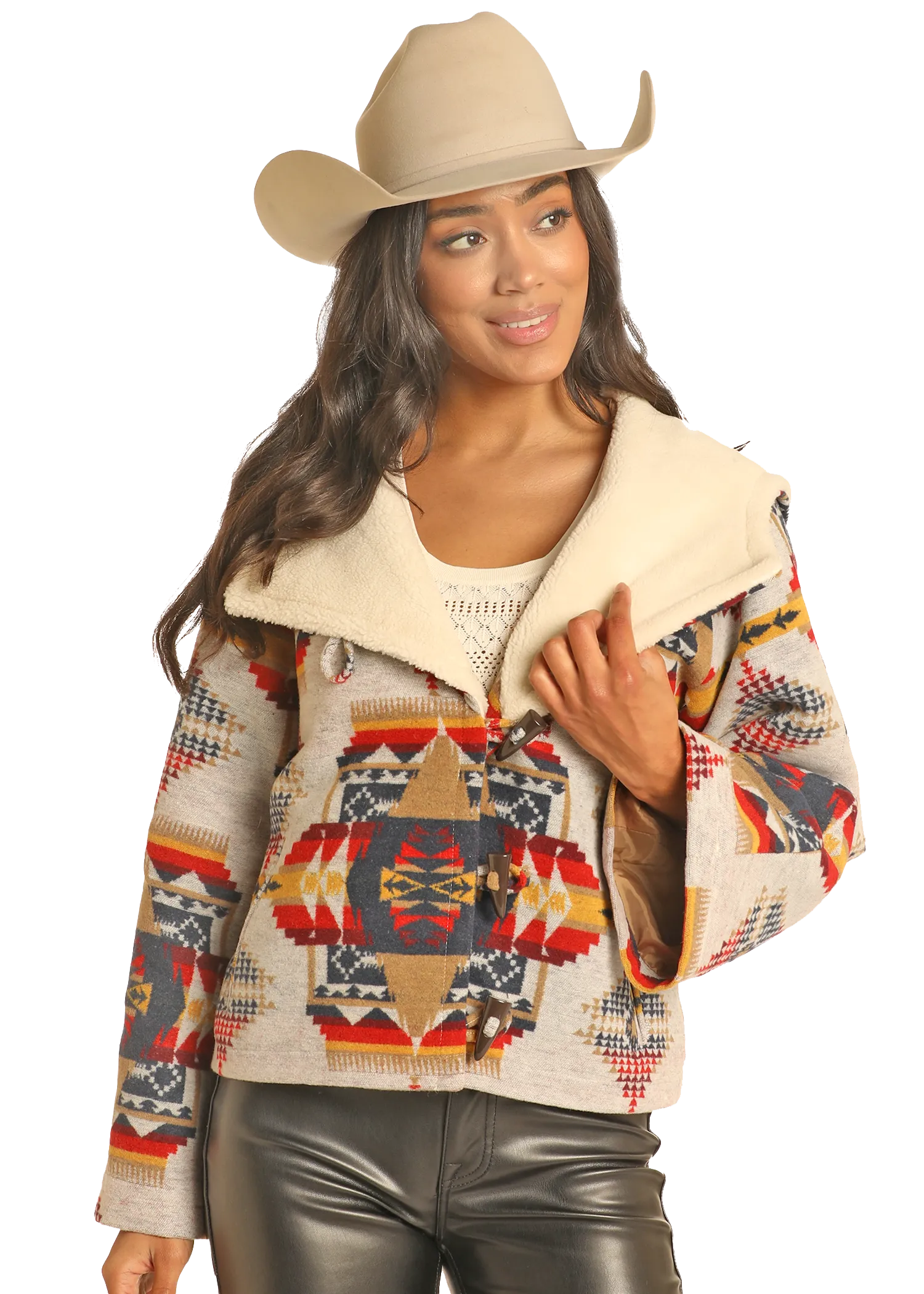 Aztec Jacquard Hooded Cape Coat