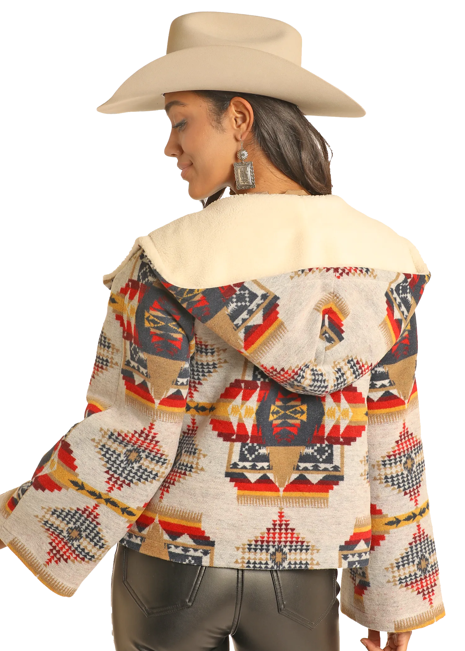 Aztec Jacquard Hooded Cape Coat