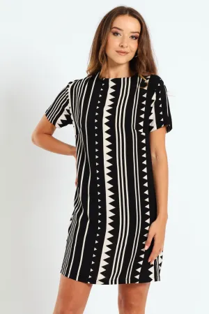 Back Detail Shift Dress - Black/Fawn