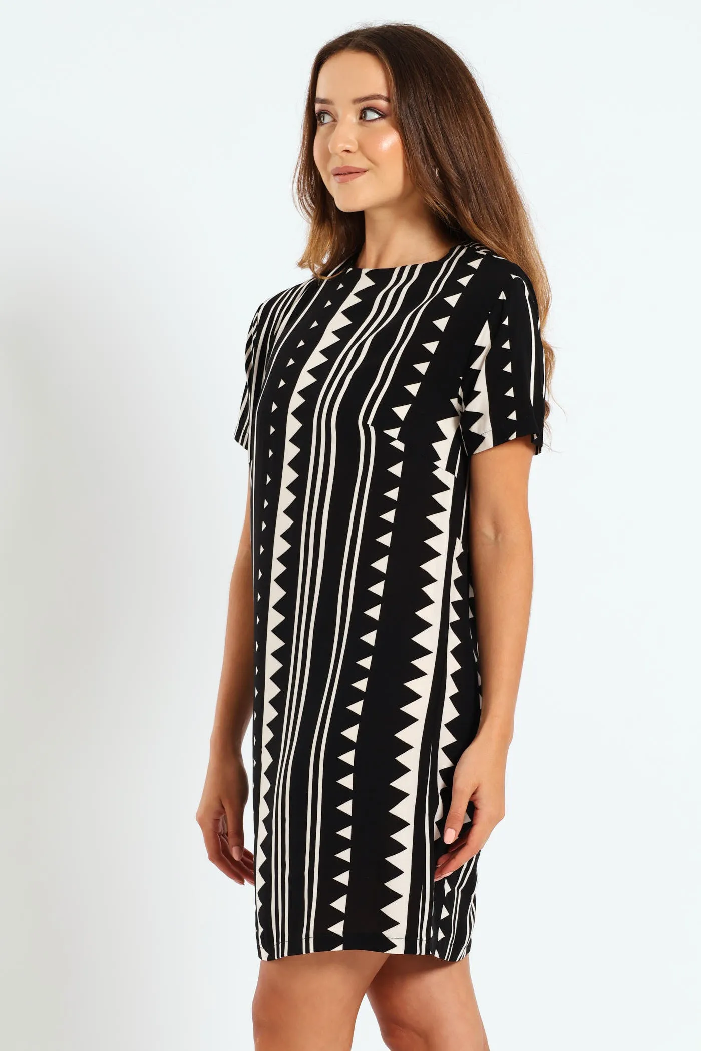 Back Detail Shift Dress - Black/Fawn