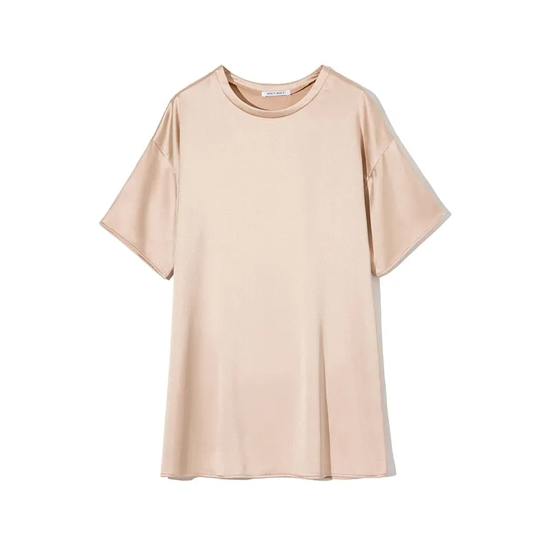 Basic wide top in beige satin
