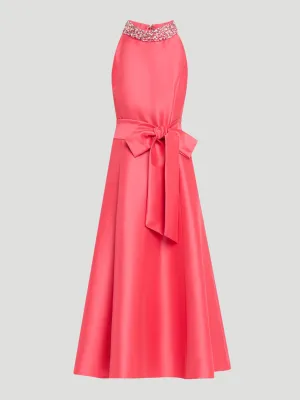 Beaded Halter Full Skirt Dress in Rose