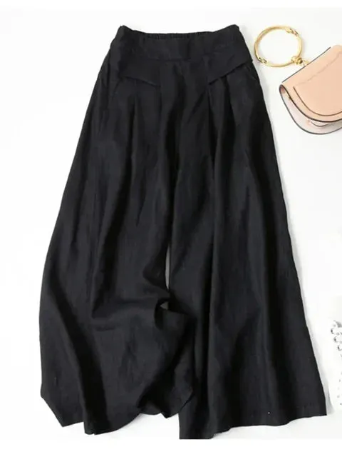 Beige linen wide trousers - Julia