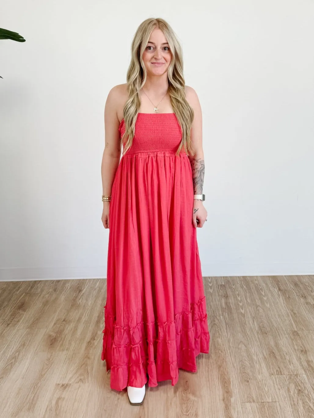 Belinda Halter Neck Maxi Dress in Coral Red