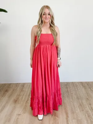 Belinda Halter Neck Maxi Dress in Coral Red
