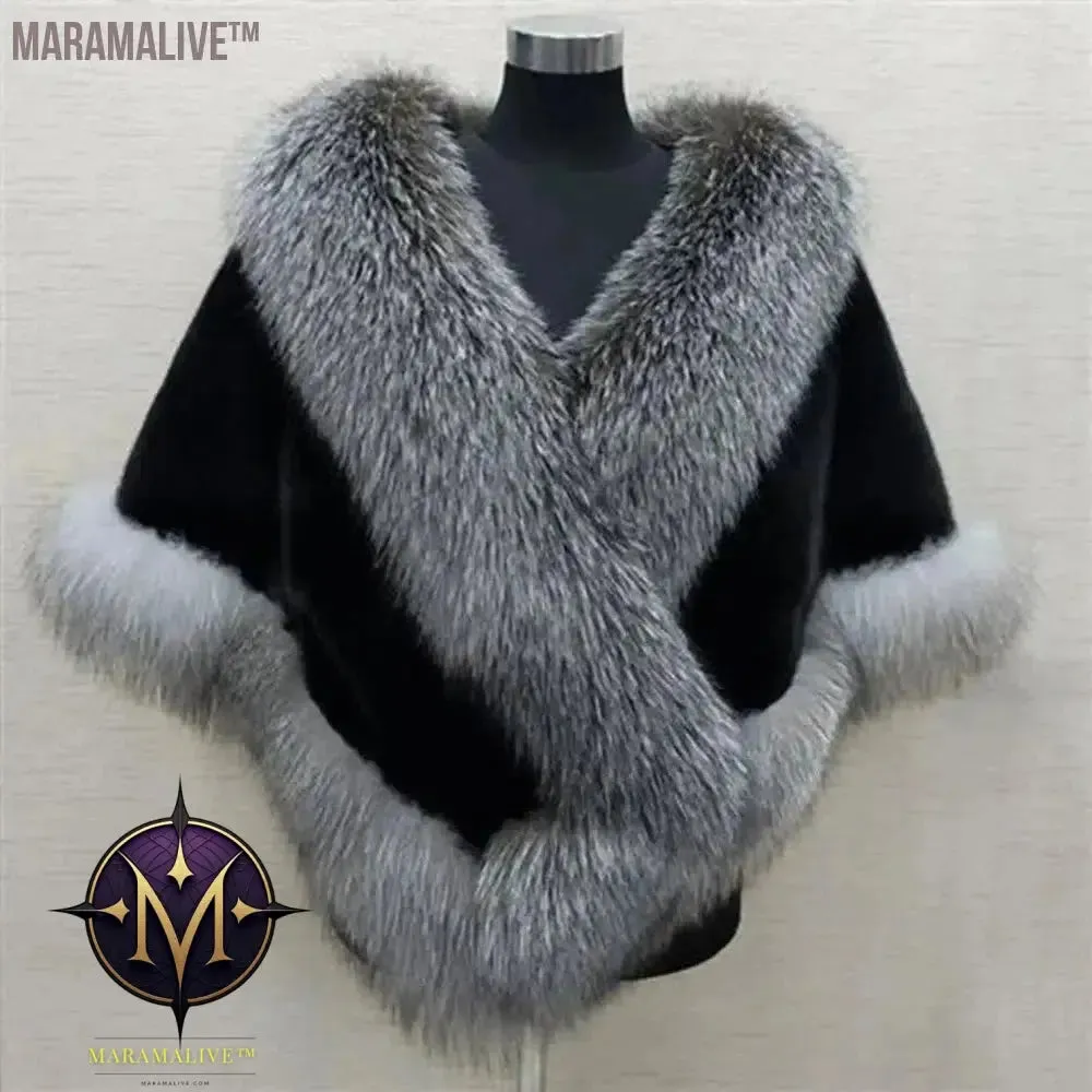 Big Faux Fur Wraps Winter Coat Warm shawls Outerwear White Black Blue Shrug Women Jacket