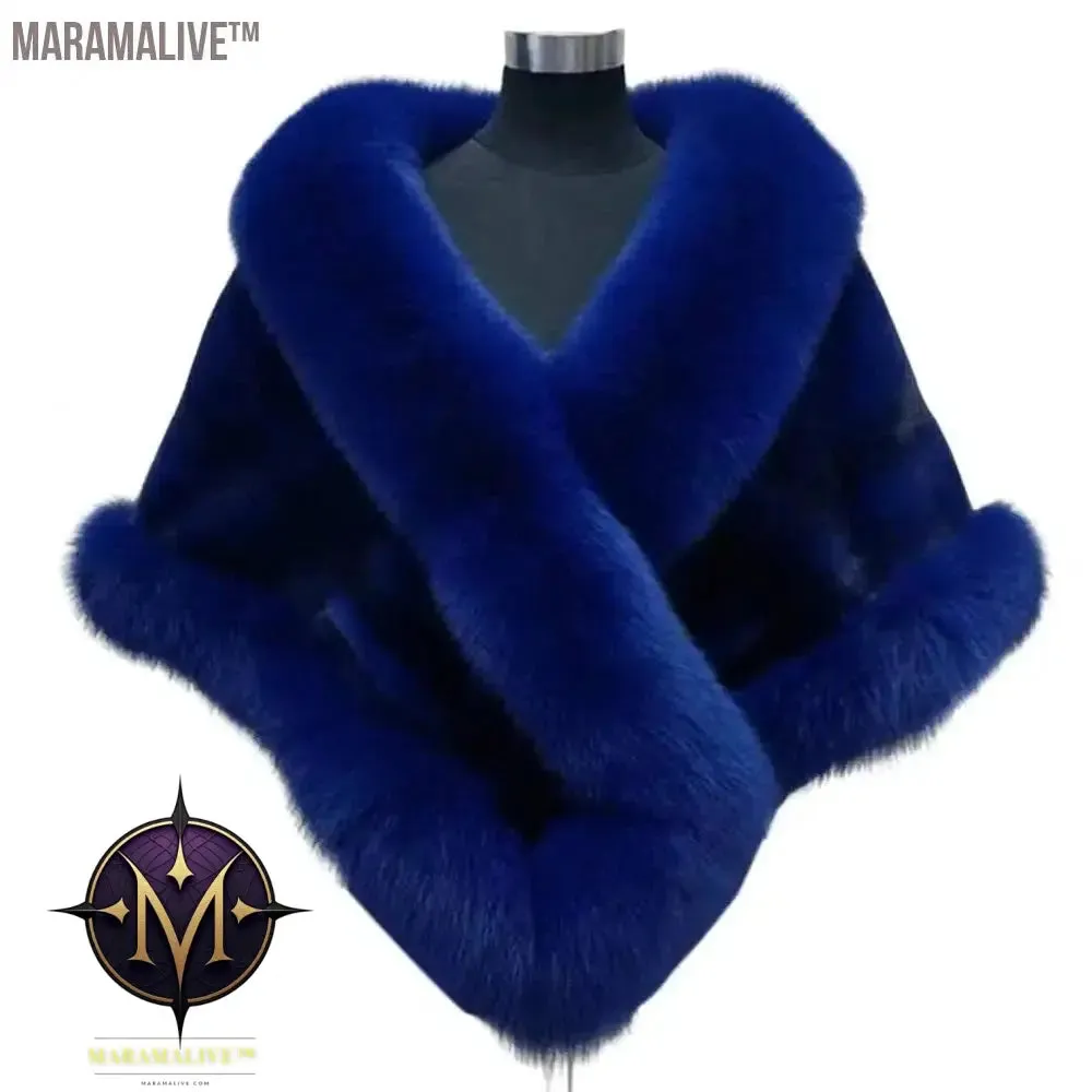 Big Faux Fur Wraps Winter Coat Warm shawls Outerwear White Black Blue Shrug Women Jacket