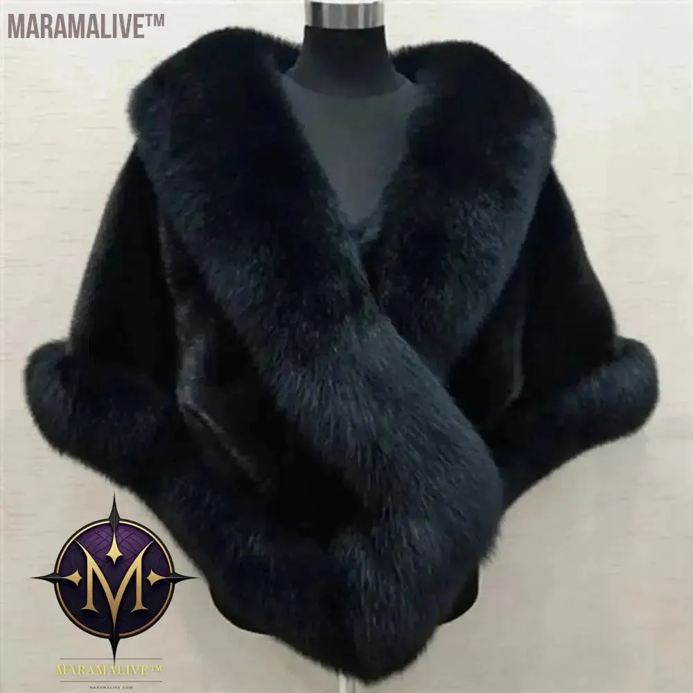 Big Faux Fur Wraps Winter Coat Warm shawls Outerwear White Black Blue Shrug Women Jacket